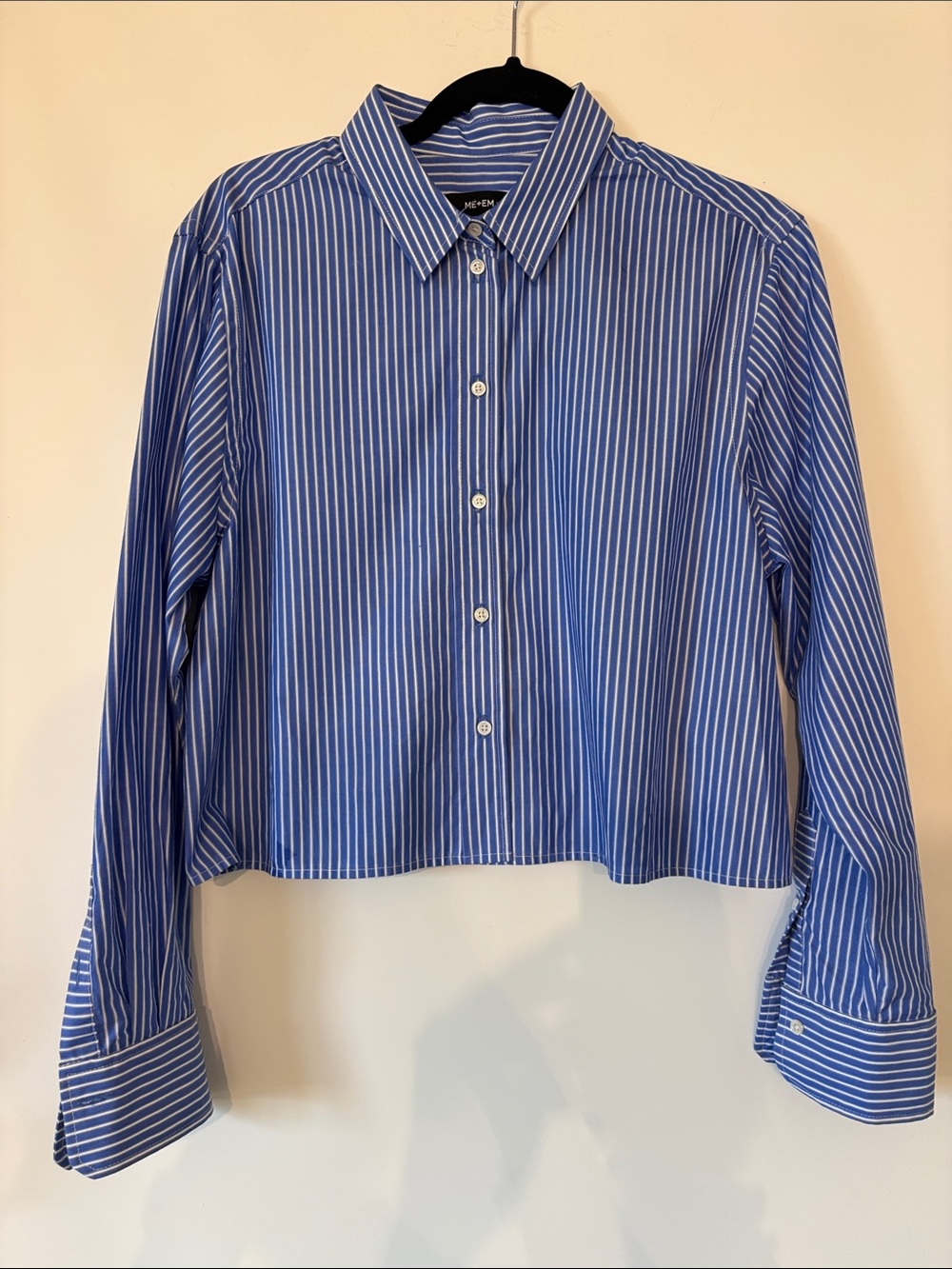 ME+EM Blue and White Striped Button-Up Blouse